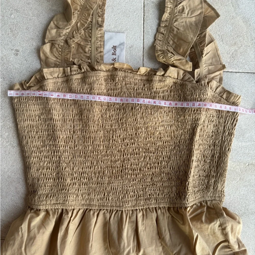 Maxi Dress Color Carmel nude Style trim tiered sleeveless. Brand New - Picture 10 of 11
